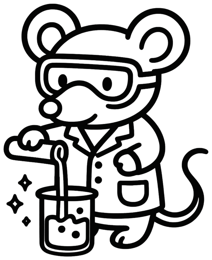 321 AI Labs mascot — lab rat in a lab coat with a bubbling flask